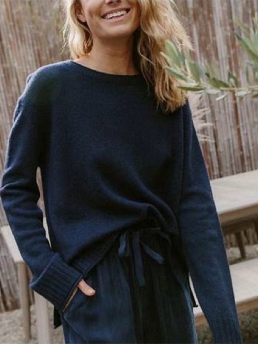 NWT Jenni Kayne XXL Navy Blue Everyday Sweater Crewneck Pullover Wool Cashmere